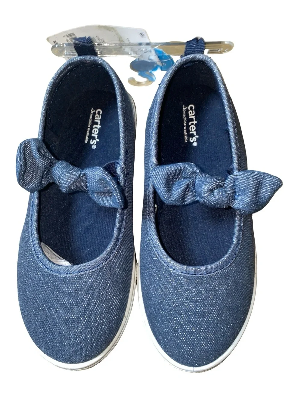 NWT Carter’s Capri Girls Navy Metallic Shimmer Bow Slip-On Sneakers Size 12